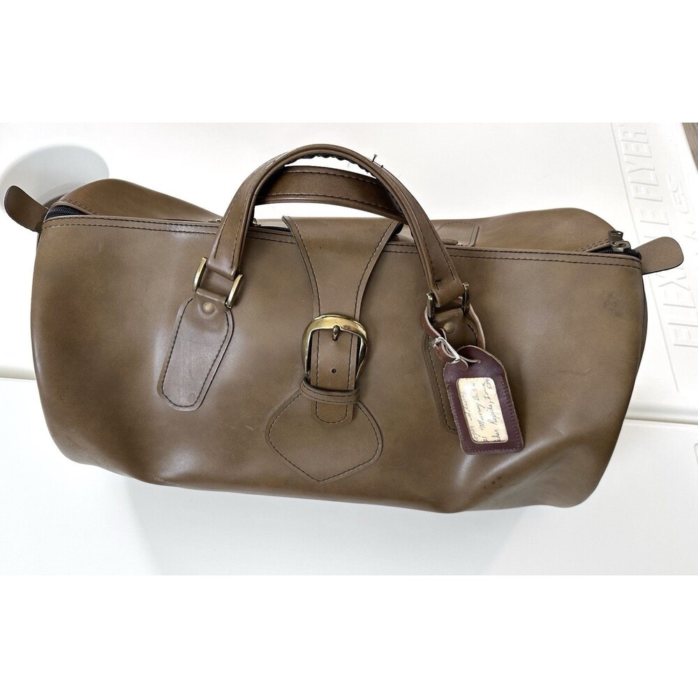 Vintage Hazel Brown Faux Leather Weekender Duffle Barrel Bag Equestrian Style